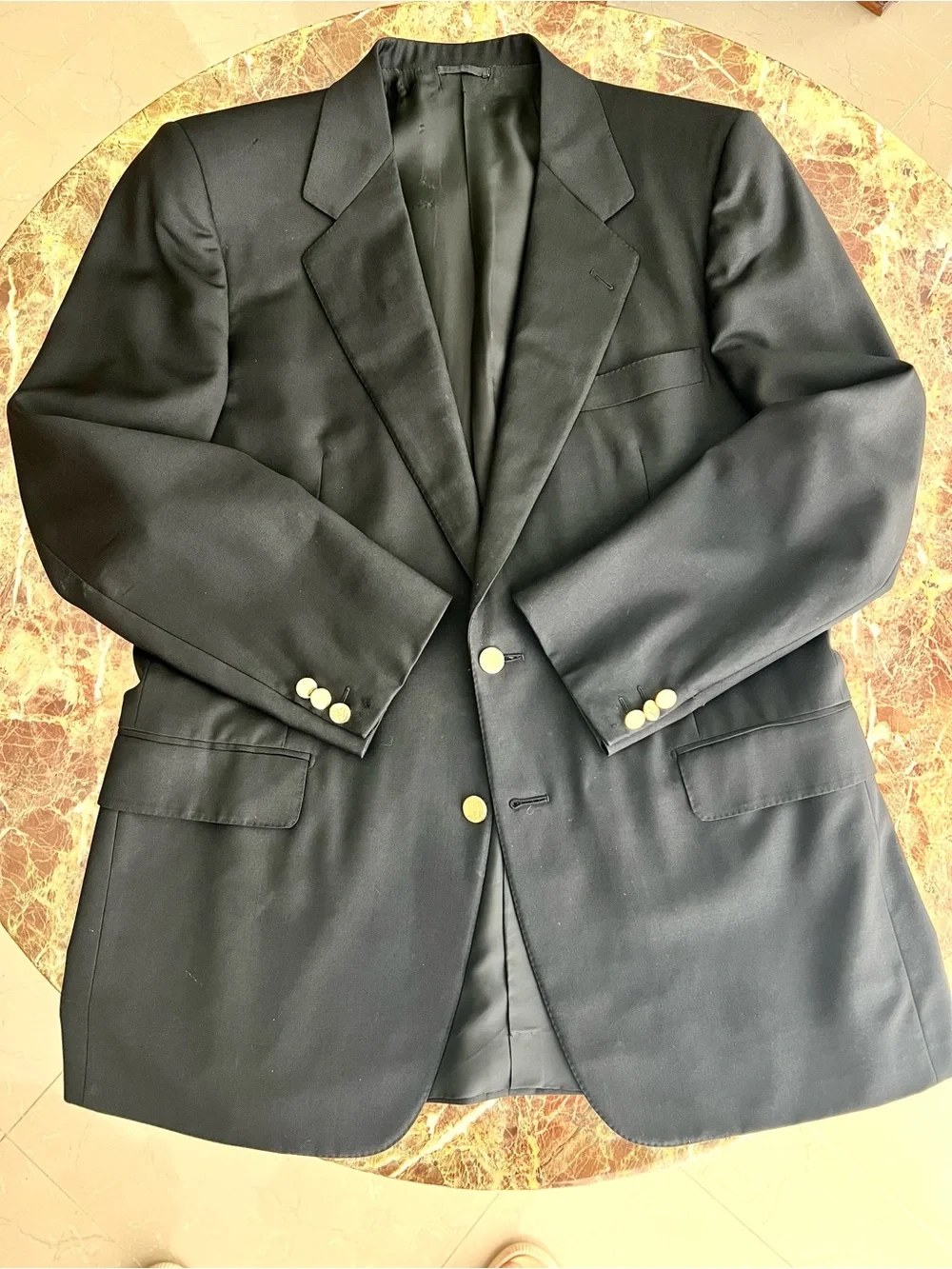 Burberry Men's Black Sports Coat with Gold Buttons.